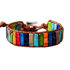 Handmade Multicolored Howlite Leather Adjustable Bracelet